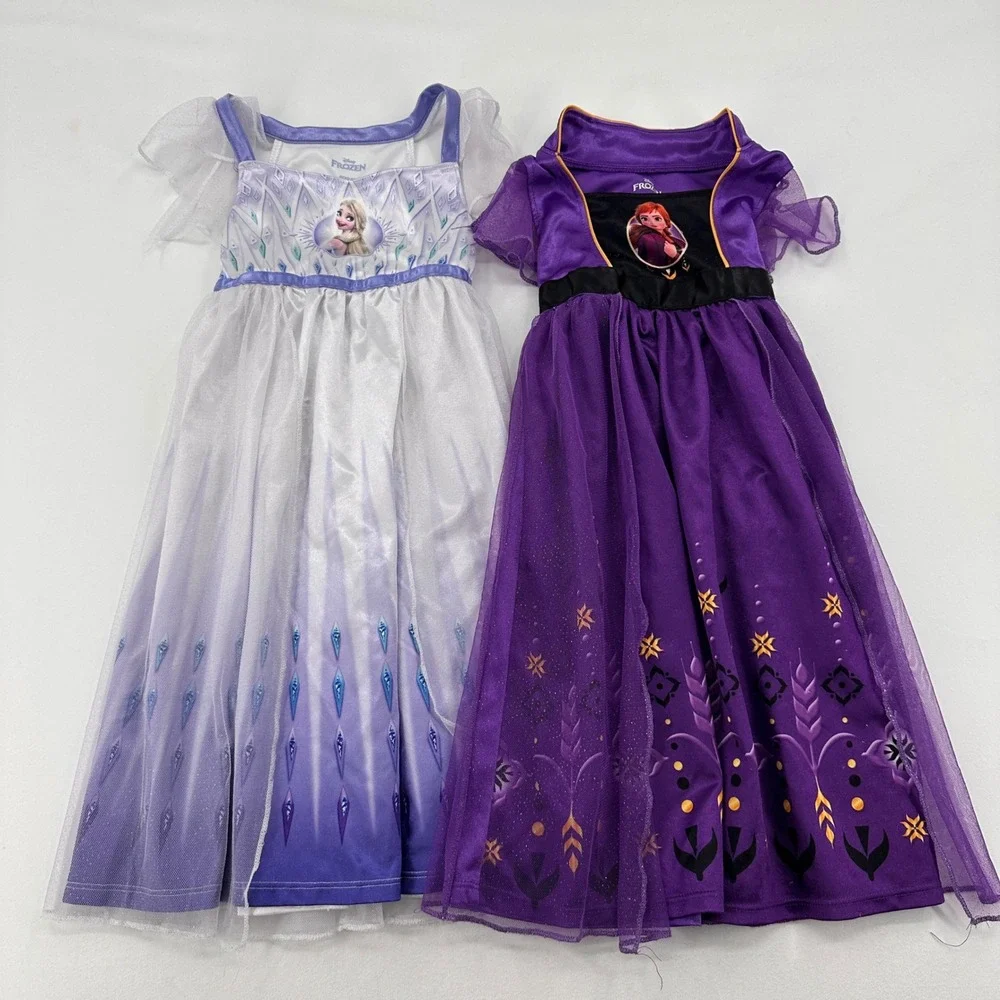 Disney Frozen Elsa and Anna Fantasy Nightgown Set 2T Purple White 2 Pack
